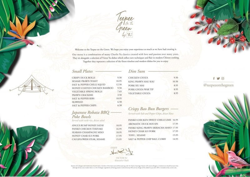 Teepee On The Green Menu
